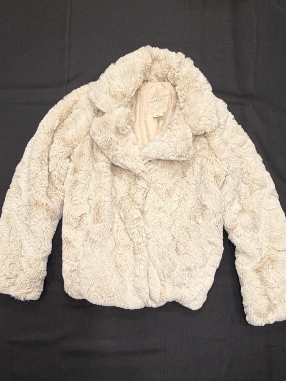 Jou Jou Ivory Faux Fur Jacket Small Plush Snap Front Coat